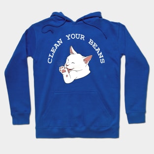 Clean Your Beans Funny White Cat Hoodie